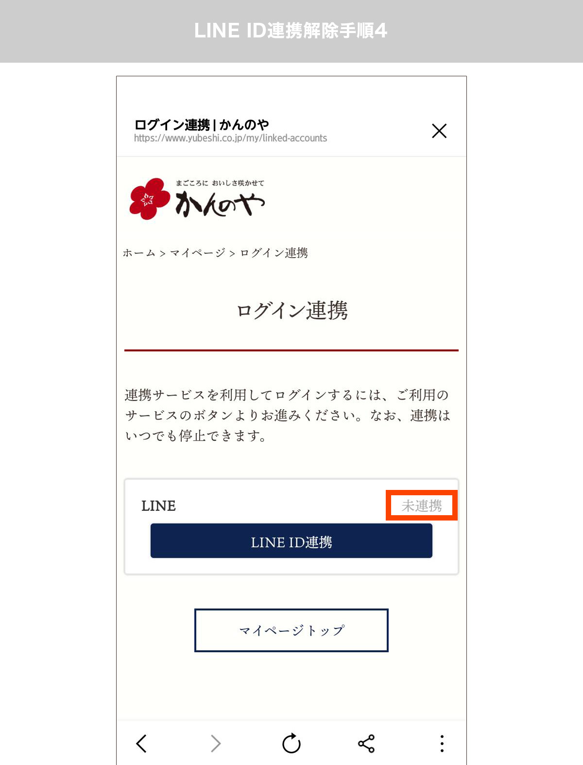 ログイン連携画面に未連携と表示されていればLINEID連携は解除されています